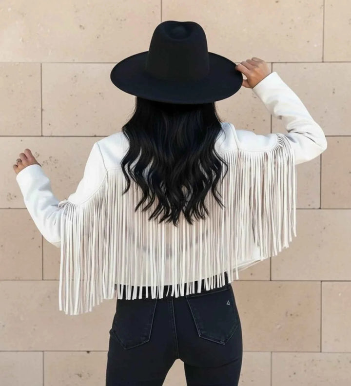 Women's Fringed Moto Jacket White