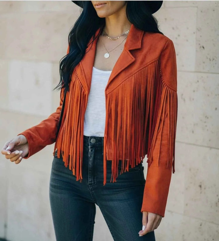 Women's Fringed Moto Jacket Orange