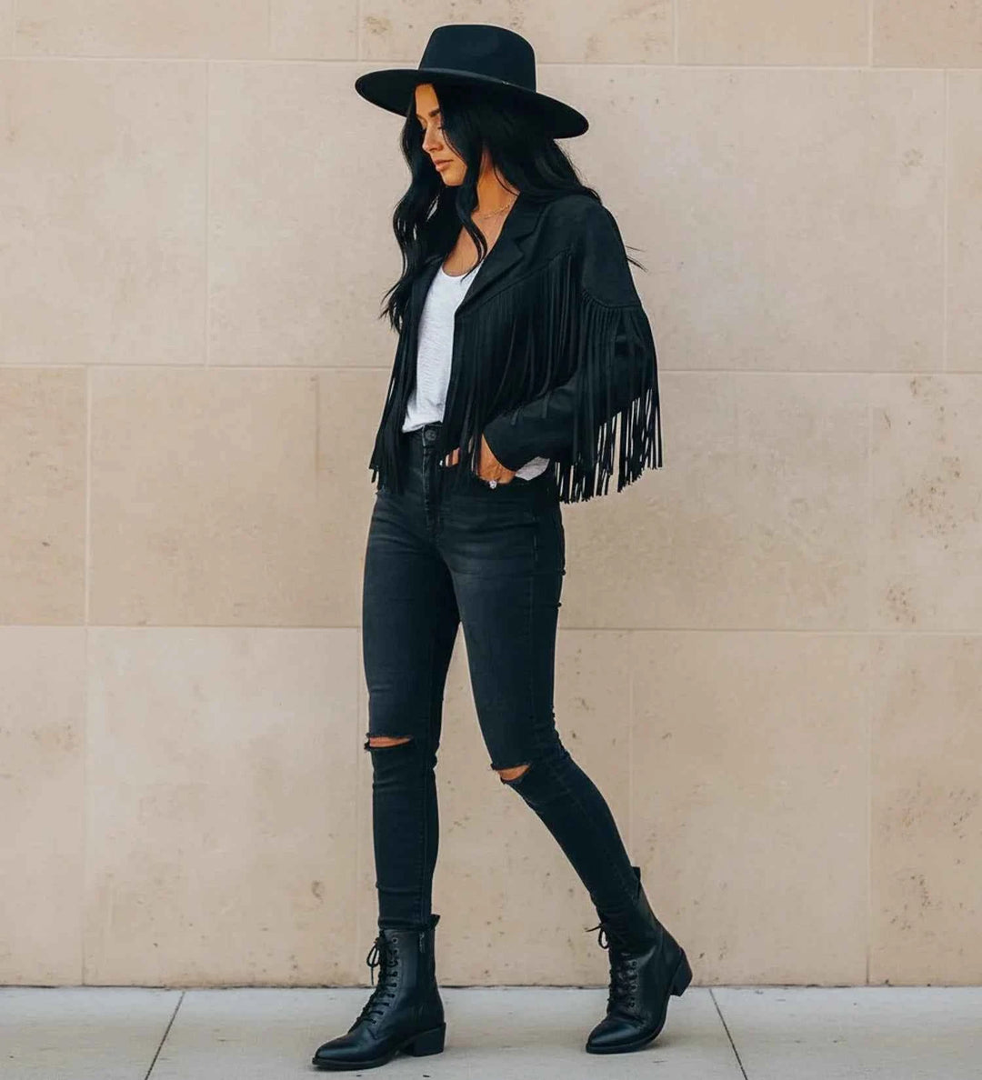 Women's Fringed Moto Jacket Black