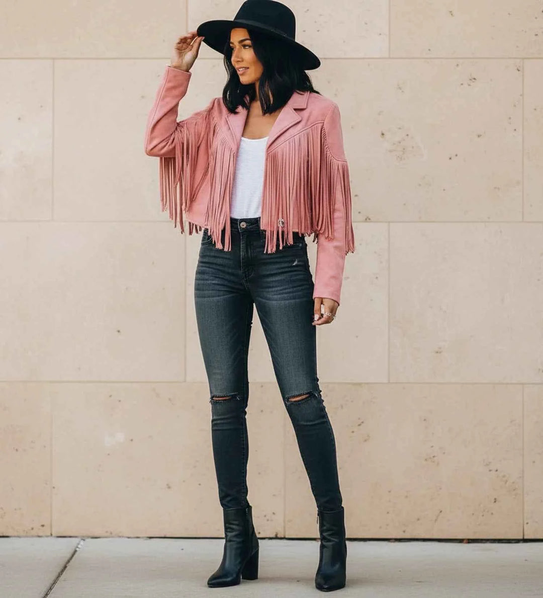 Women's Fringed Moto Jacket Pink