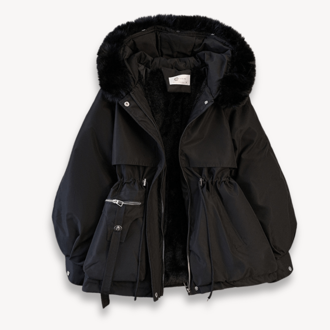 Women's Fur Hooded Parka Jacket | Warm Winter Outerwear Black