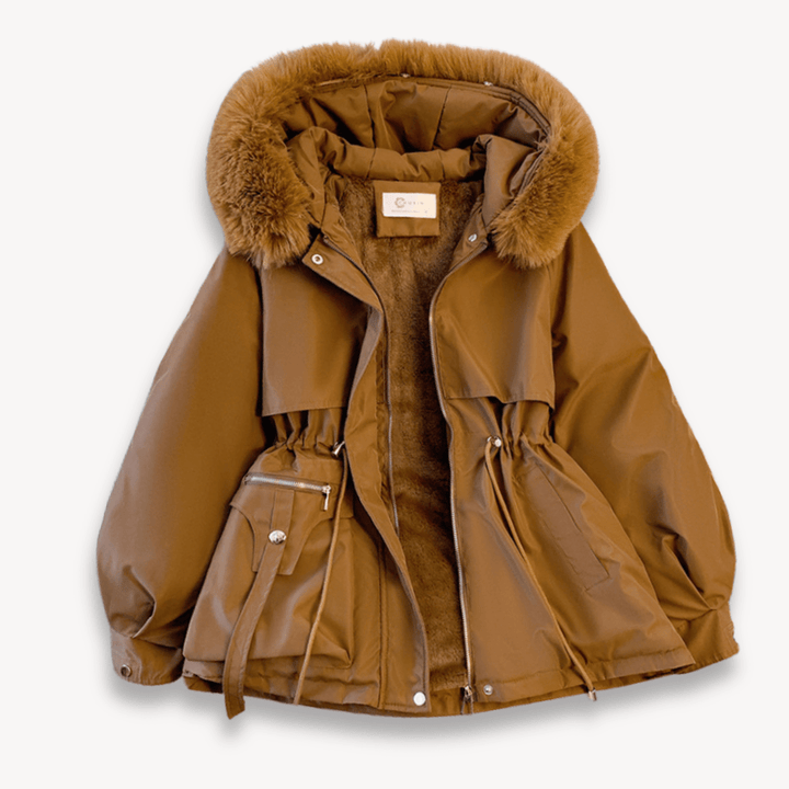 Women's Fur Hooded Parka Jacket | Warm Winter Outerwear Brown