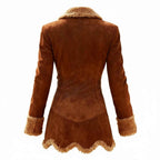 Women's Fur Trim Asymmetric Long Sleeve Brown Winter Coat