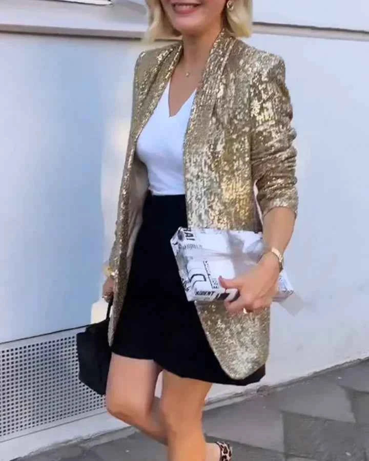 Women's Golden Glitter Sequin Jacket Gold
