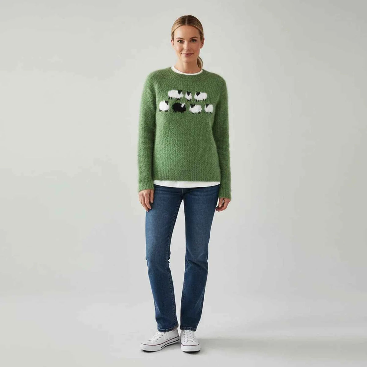 Women's Cotton Sweater Regular Fit Green Winter Long Sleeve