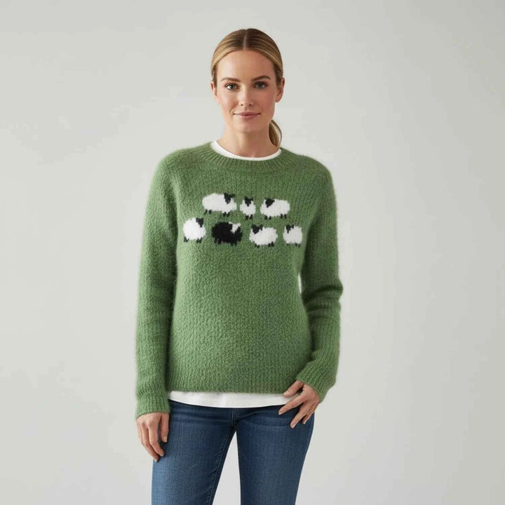Women's Graphic Black Sheep Pullover Sweater Green