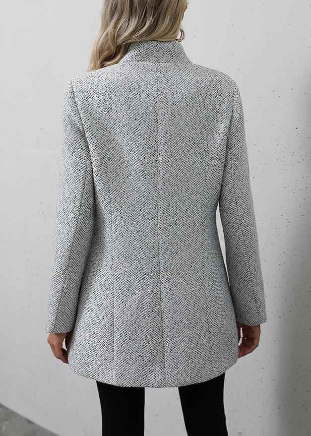 Women's Grey Herringbone Tweed Coat - Versatile Casual & Formal Outerwear