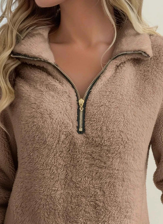 Women's Half-zip Relaxed Fit Teddy Pullover Winter Essential