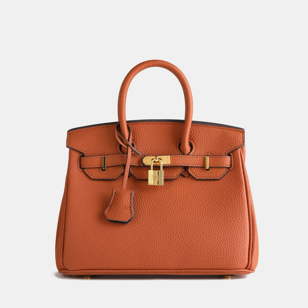 Women's Top Handle Tote Handbag with Lock Detail Brown