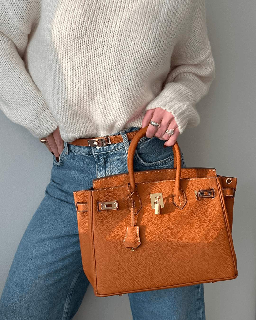 Women's Top Handle Tote Handbag with Lock Detail