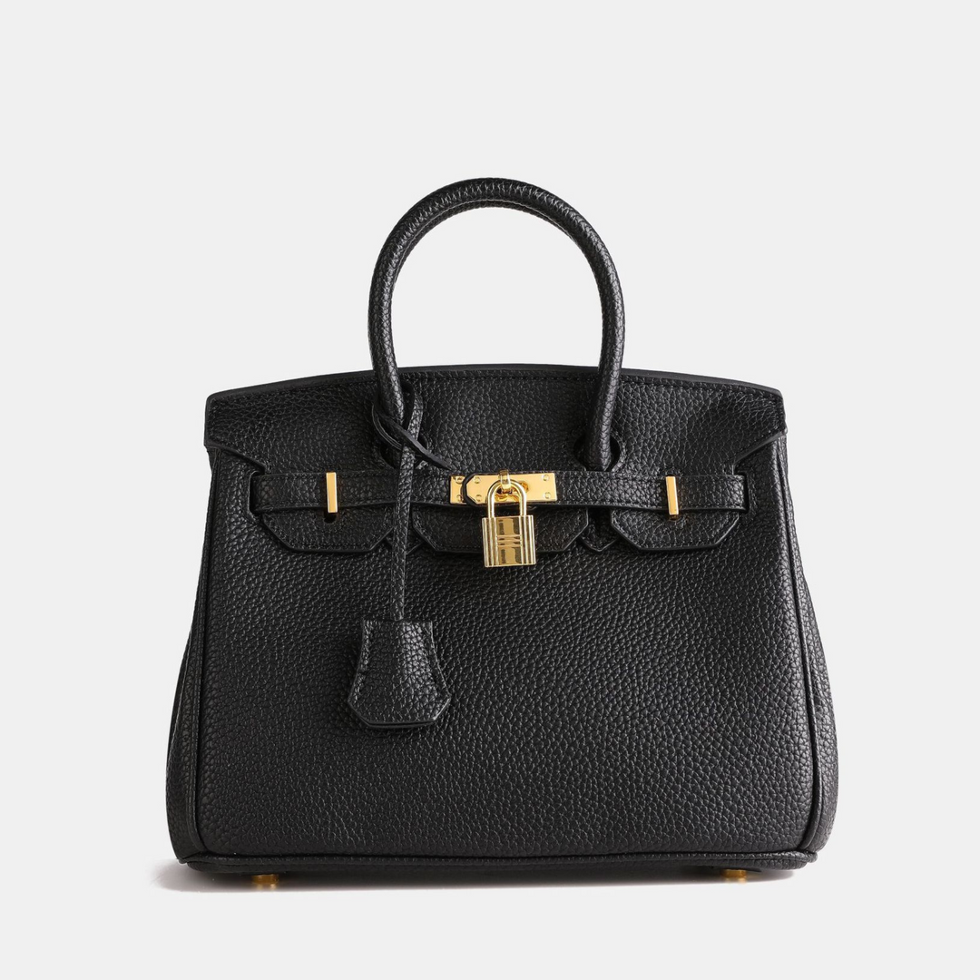 Women's Top Handle Tote Handbag with Lock Detail Black