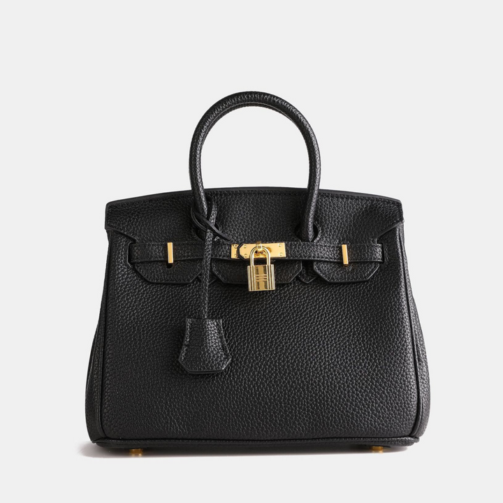 Women's Top Handle Tote Handbag with Lock Detail Black