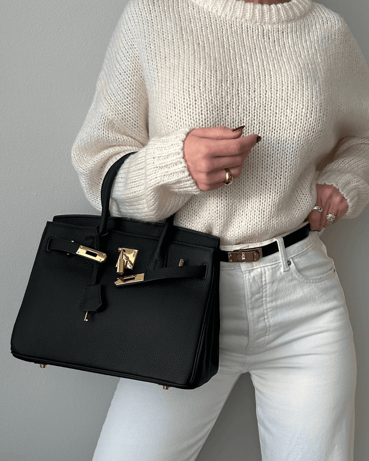 Women's Top Handle Tote Handbag with Lock Detail