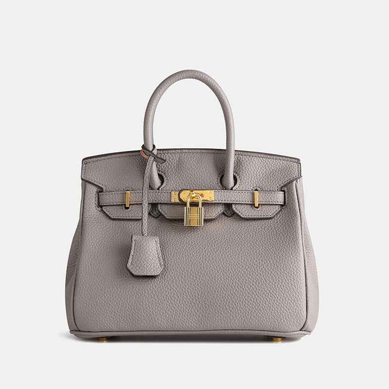 Women's Top Handle Tote Handbag with Lock Detail Grey