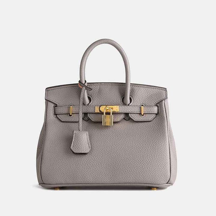 Women's Top Handle Tote Handbag with Lock Detail Grey