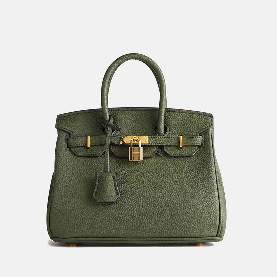 Women's Top Handle Tote Handbag with Lock Detail Green