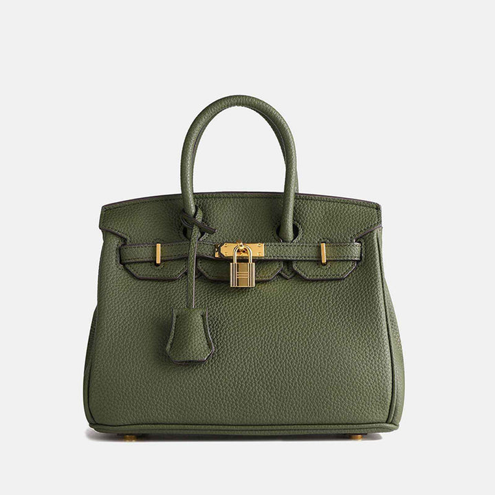 Women's Top Handle Tote Handbag with Lock Detail Green