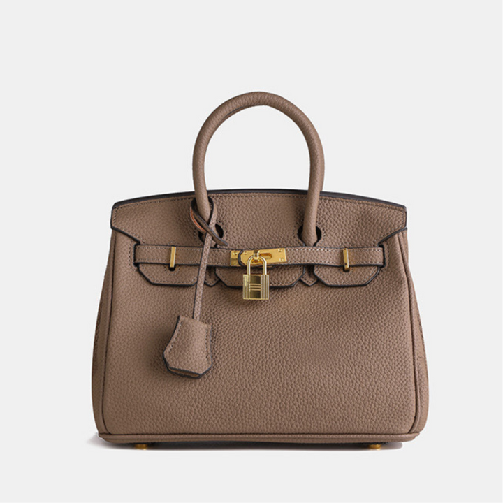 Women's Top Handle Tote Handbag with Lock Detail Khaki
