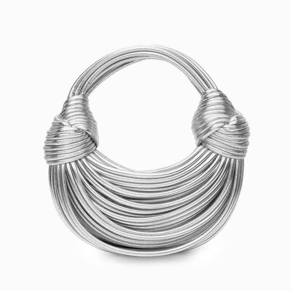 Women's Sculptural Knot Clutch Handbag | Statement Piece Silver