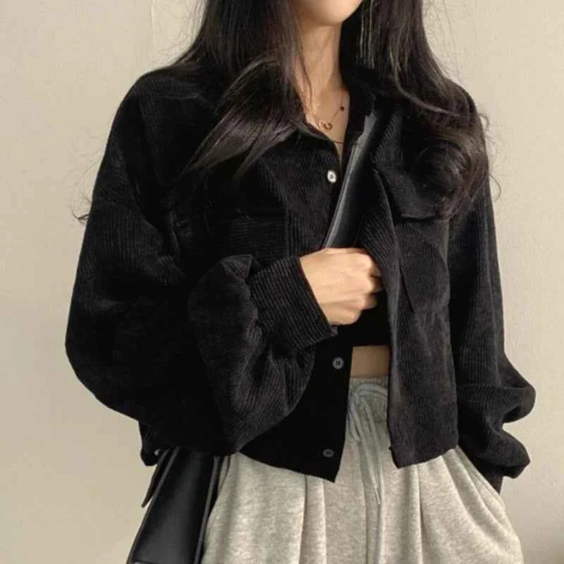 Women's Heather Corduroy Jacket Black