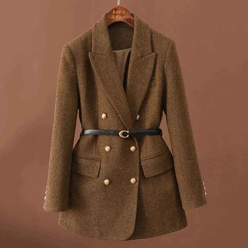 Women's Herringbone Jacket - Stylish and Versatile Outerwear Brown