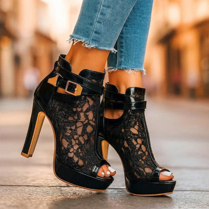 Women's High Heel Sandals with Lace Detail