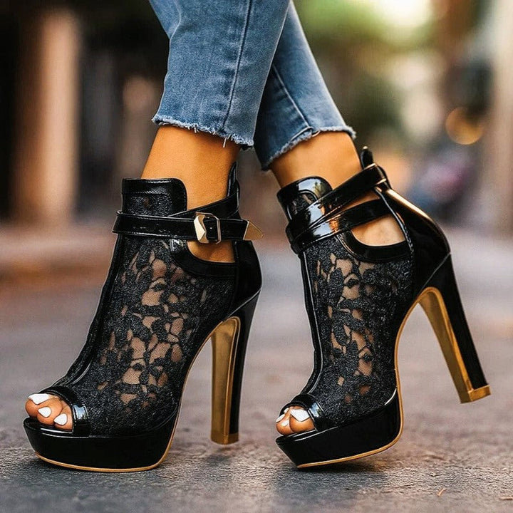Women's High Heel Sandals with Lace Detail