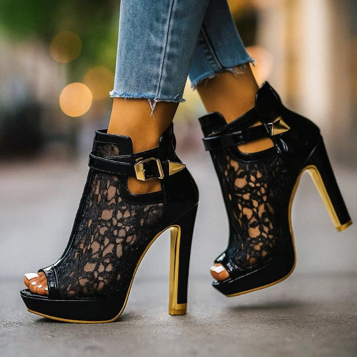 Women's High Heel Sandals with Lace Detail