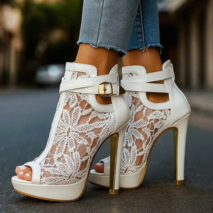 Women's High Heel Sandals with Lace Detail