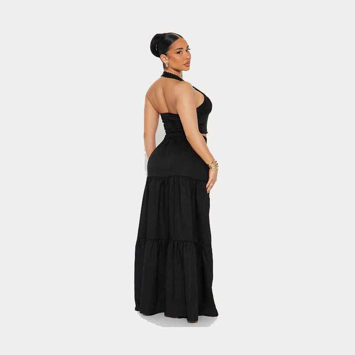Women's High Waist Maxi Skirt – Layered Ruffle Design – Airy & Breathable Fit
