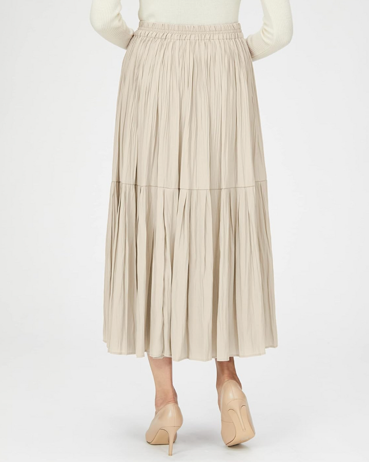 Women's High Waist Midi Skirt - Pleated Design with Elastic Waistband - Lightweight