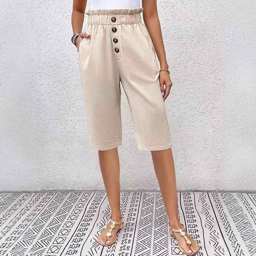 Women's High Waist Paperbag Shorts – Relaxed Fit – Breathable Fabric Apricot