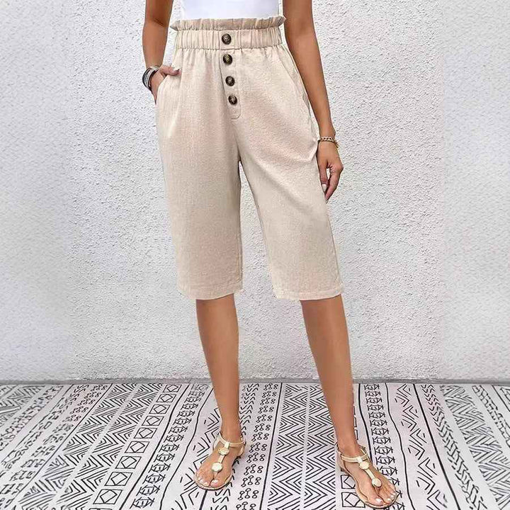 Women's High Waist Paperbag Shorts – Relaxed Fit – Breathable Fabric Apricot
