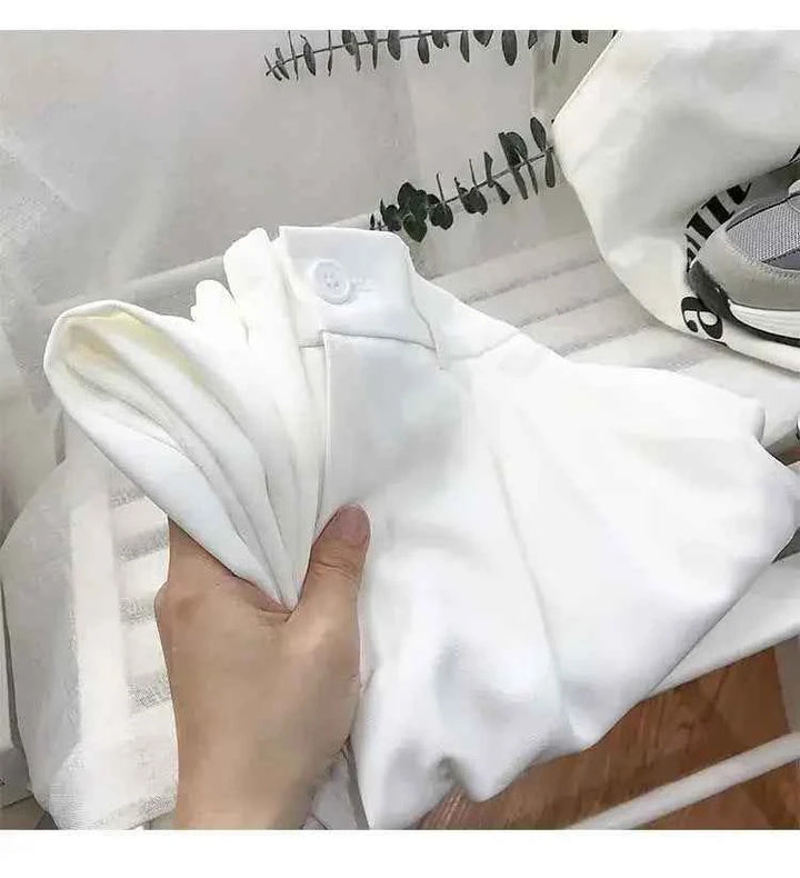 Women's High-Waist Pleated Trousers White