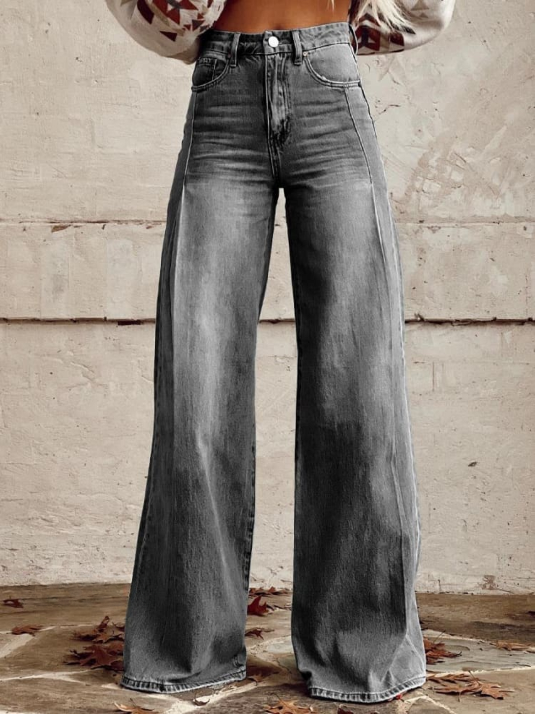 Women's High Waist Wide Leg Pants - Vintage Style - Comfortable Fit Grey