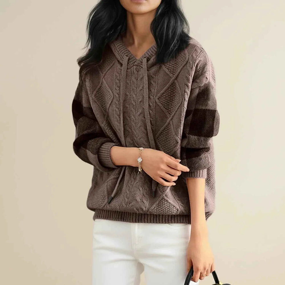 Women's Hooded Cable Knit Winter Sweater