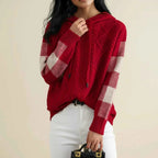 Women's Beige Hooded Cable Knit Drawstring Long Sleeve Sweater