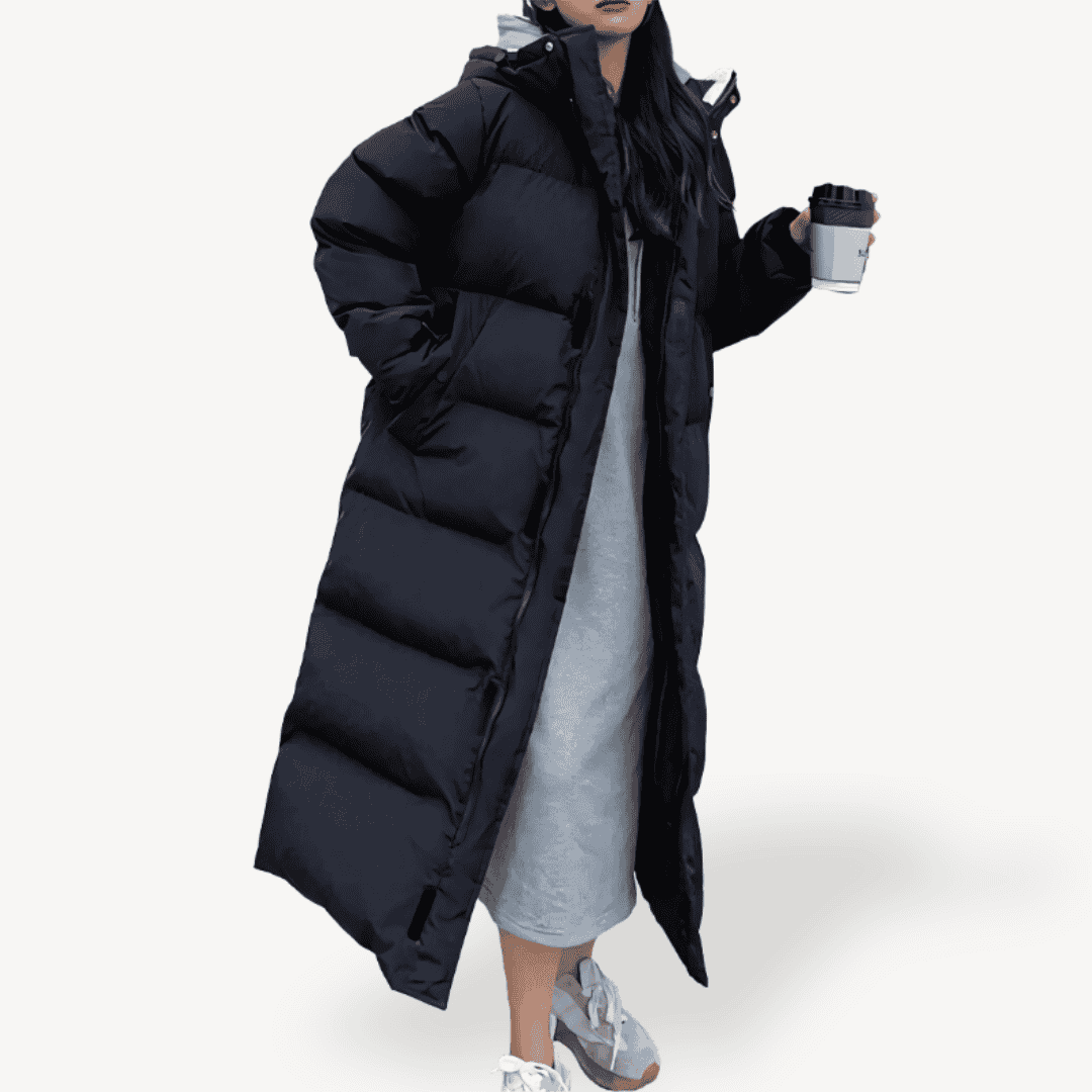 Women's Hooded Long Puffer Coat | Warm Winter Jacket Black