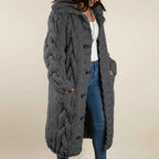 Women's Hooded Long Button Front Pocket Knit Winter Cardigan Dark Grey