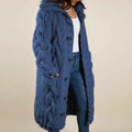 Women's Hooded Long Button Front Pocket Knit Winter Cardigan Blue
