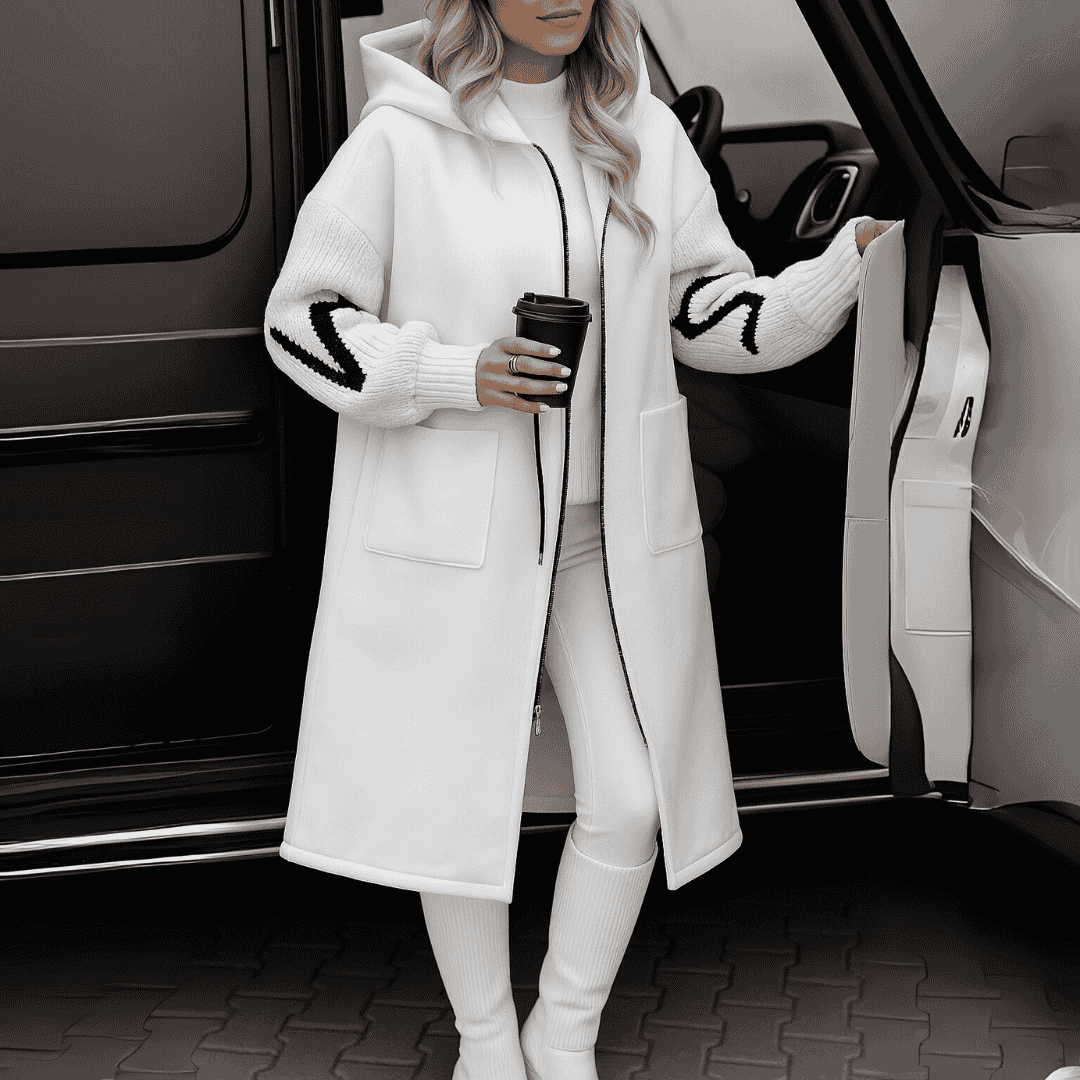 Women's Hooded Longline Coat - Stylish & Warm White