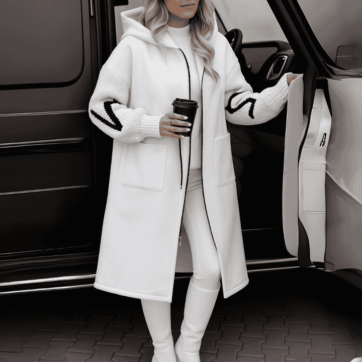 Women's Hooded Longline Coat - Stylish & Warm White