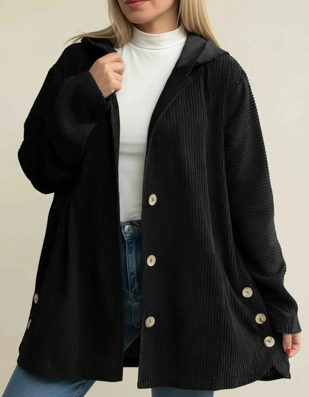 Women's Hooded Mid-Length Jacket Black