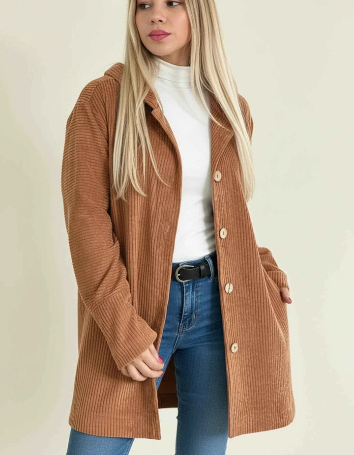 Women's Hooded Mid-Length Jacket Khaki