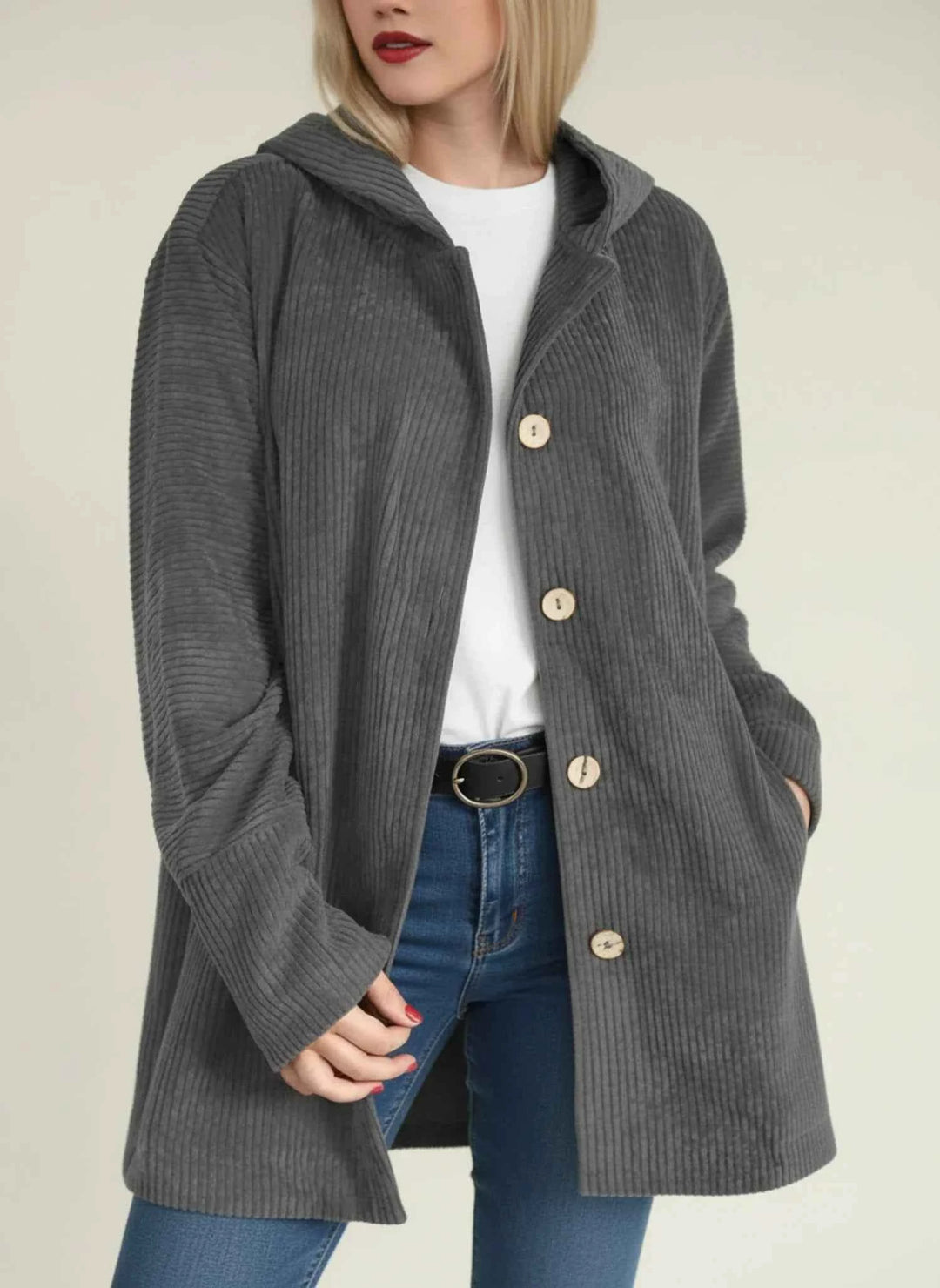 Women's Hooded Mid-Length Jacket Gray