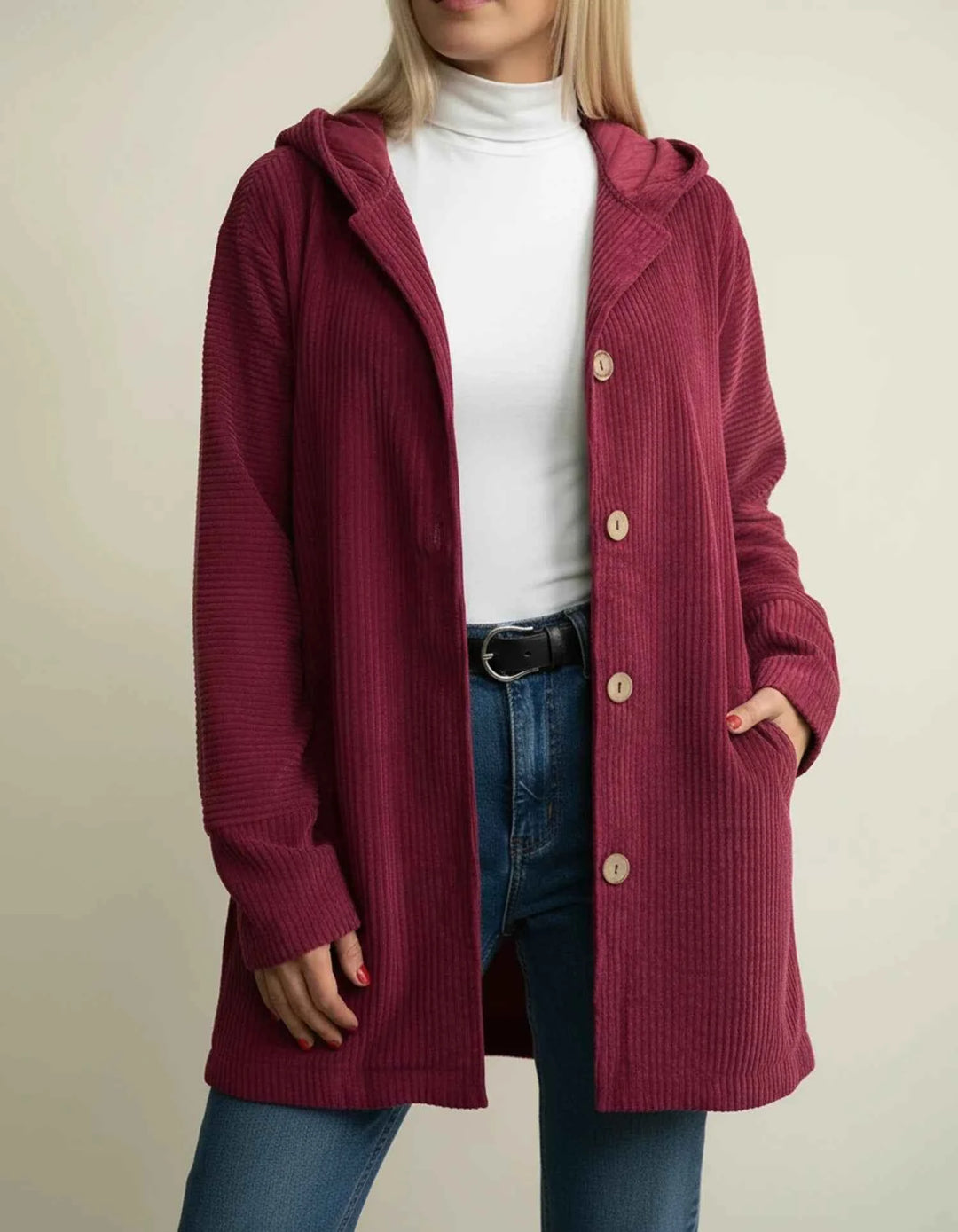 Women's Hooded Mid-Length Jacket Red