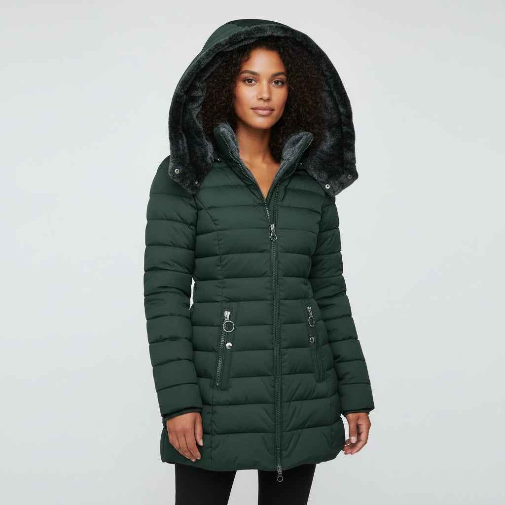 Women's Hooded Puffer Coat Dark Green