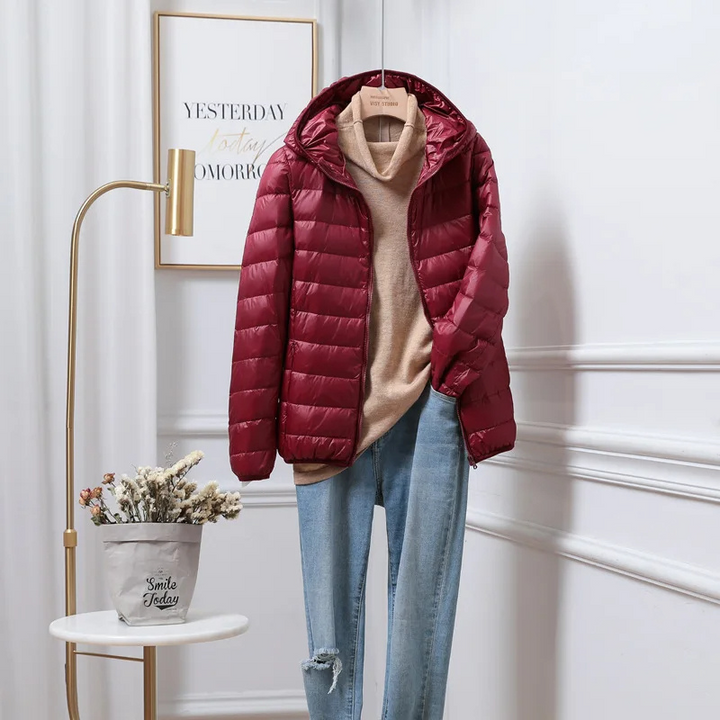 Women's Hooded Puffer Jacket Burgundy