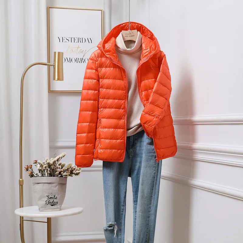 Women's Hooded Puffer Jacket Orange