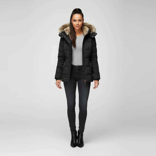 Women's Faux Fur Hooded Button-front Puffer Padded Jacket